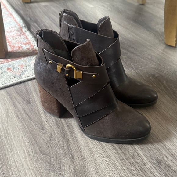 Isola Dark Brown Ankle Booties with Gold Buckle Leather Boots - Picture 5 of 11